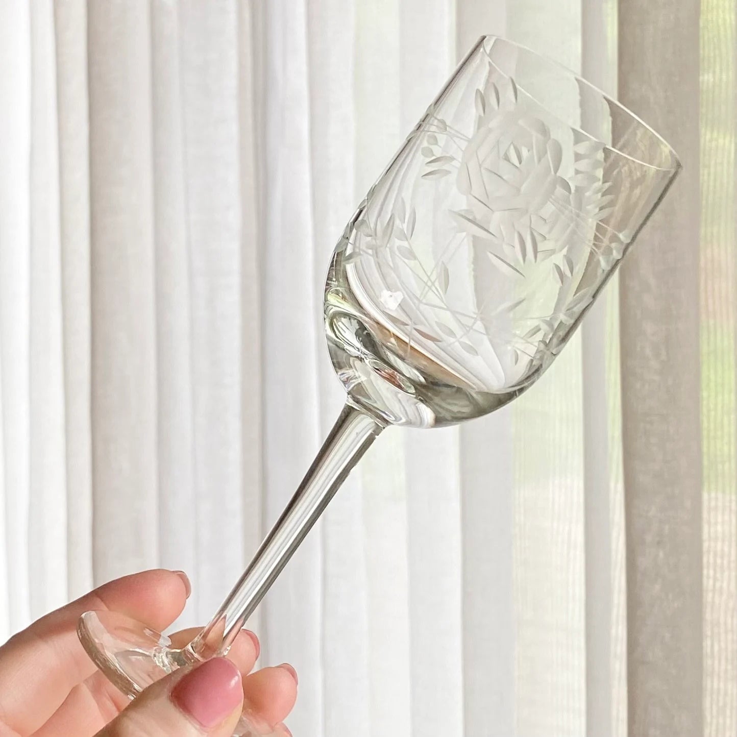 Vintage Crystal Clear Industries Deco Rose Etched Glasses - Set of 6 (Set #GR1)