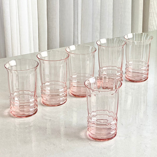 Vintage Pink Optic Panel Ribbed Bottom Tumblers - Set of 6