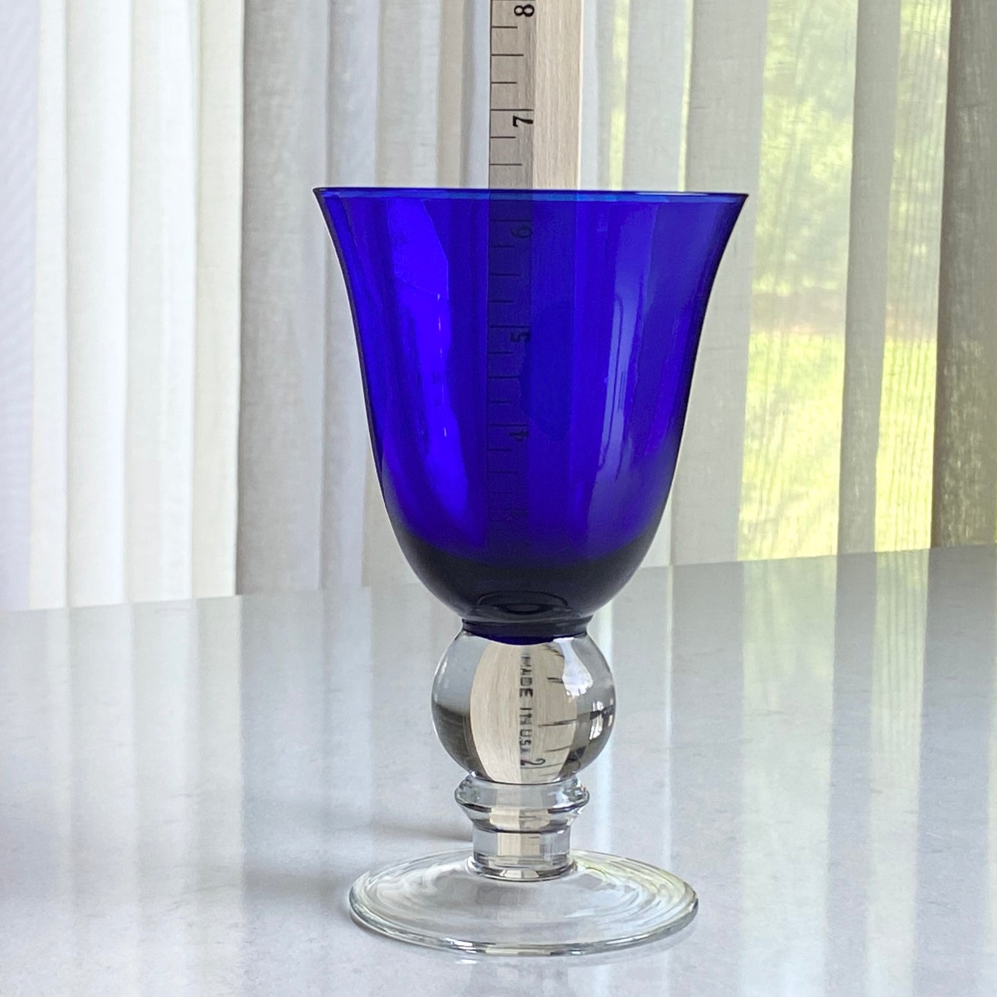 Vintage Cobalt Blue Ball Stem Glasses - Set of 6