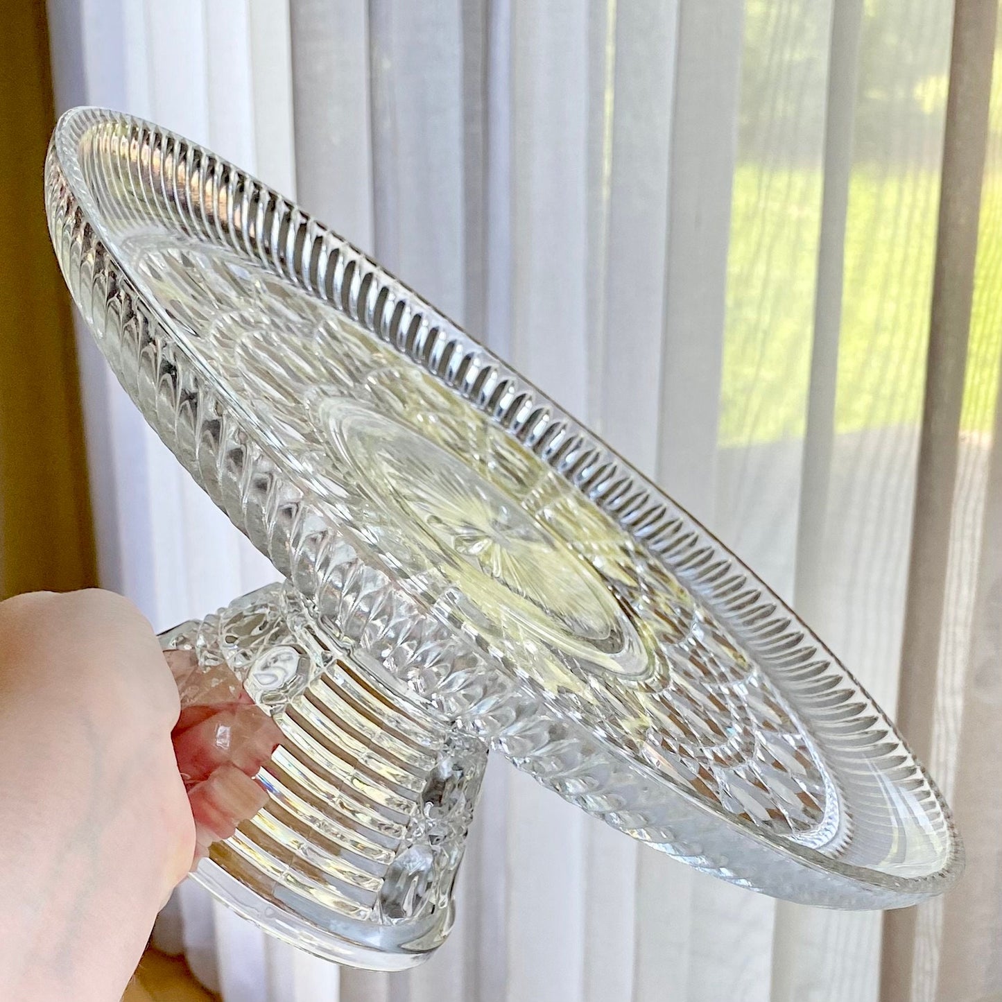 Vintage Federal Glass Windsor Button and Cane Cake Stand