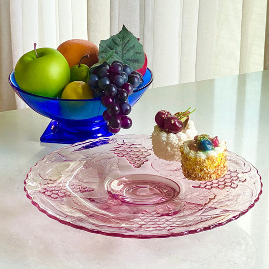 Vintage Smith Glass Pink Grape Cake Plate