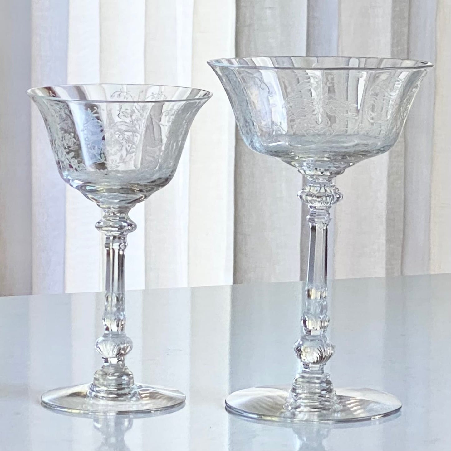 Vintage Heisey Orchid Etched Optic Ribbed Glasses (circa 1940 - 1957) - Set of 6