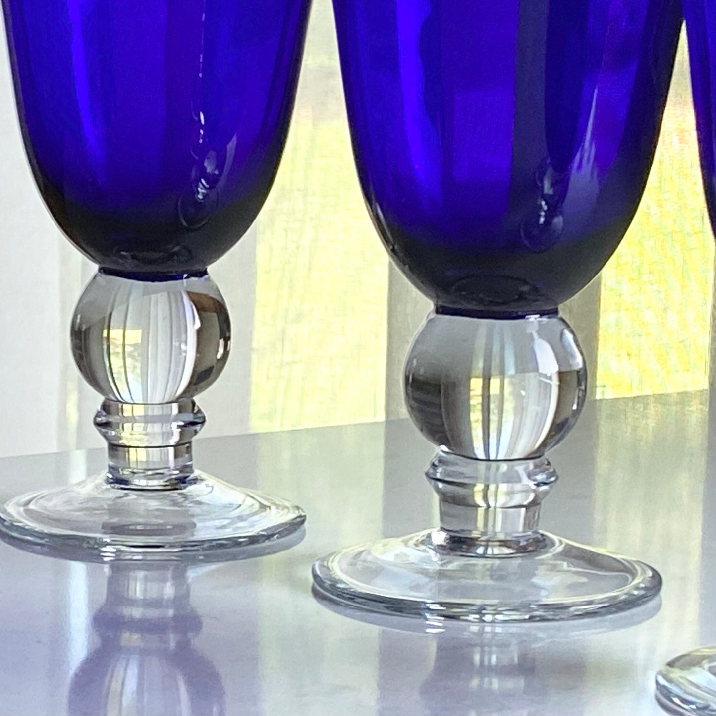 Vintage Cobalt Blue Ball Stem Glasses - Set of 6