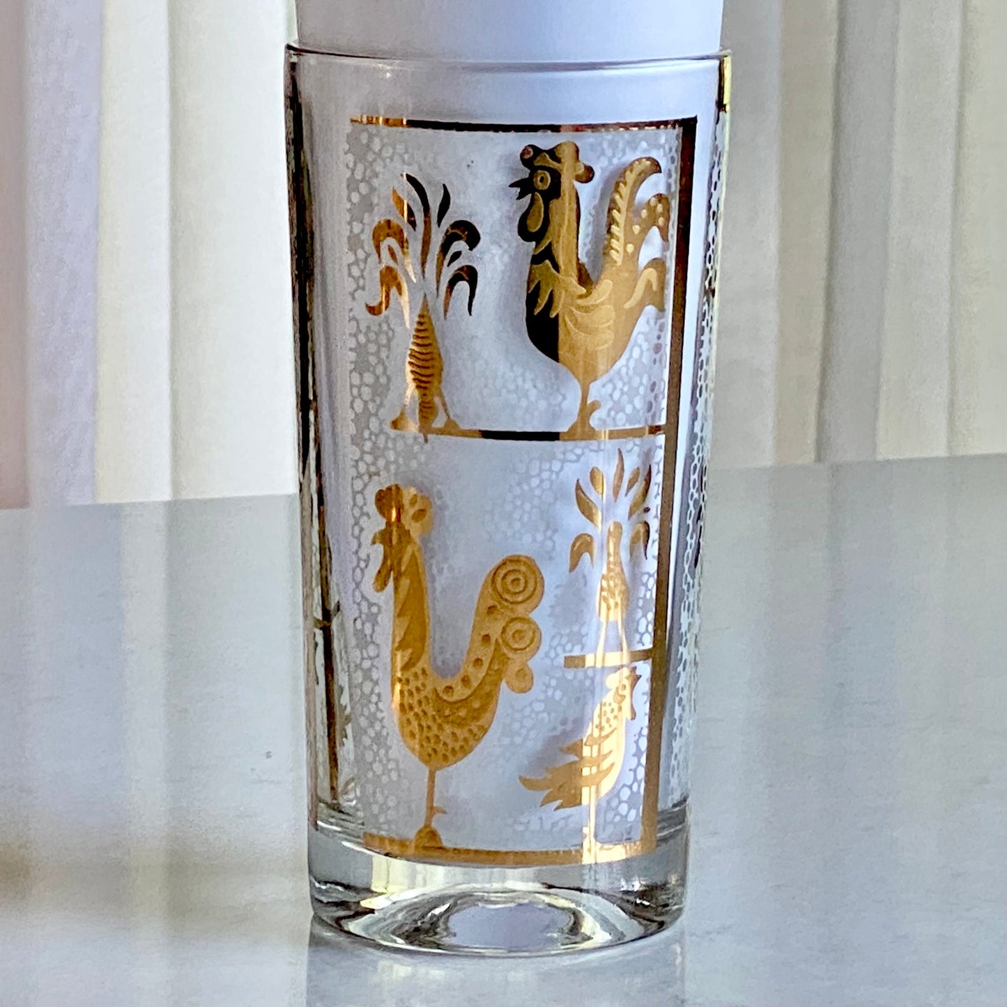 Vintage Gold Chicken and Rooster Highball Glasses - Set of 4