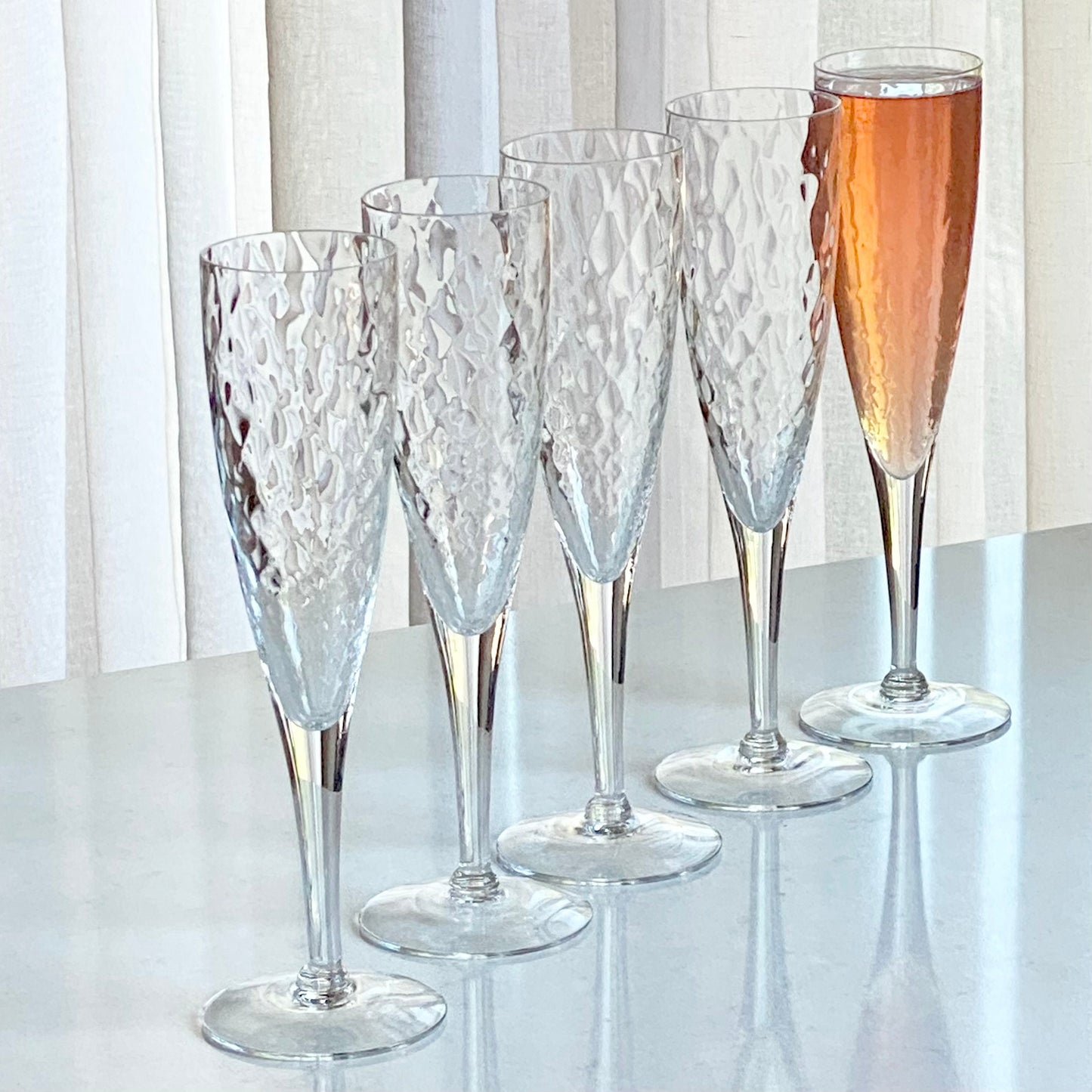 Vintage Diamond Optic Champagne Glasses - Set of 5