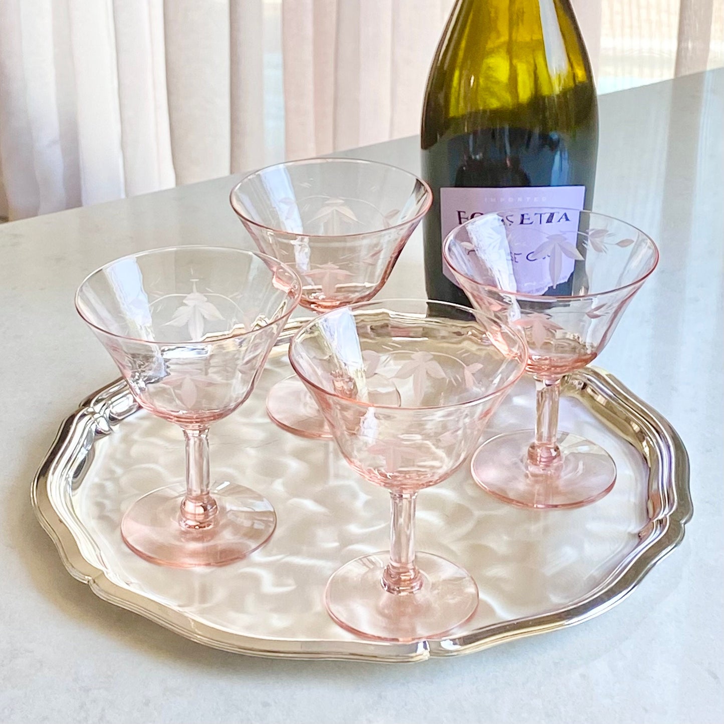 Vintage Pink Etched Optic Panel Glasses - Set of 4