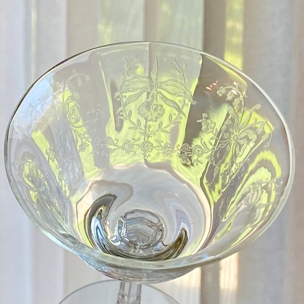 Vintage Heisey Orchid Etched Optic Ribbed Glasses (circa 1940 - 1957) - Set of 5