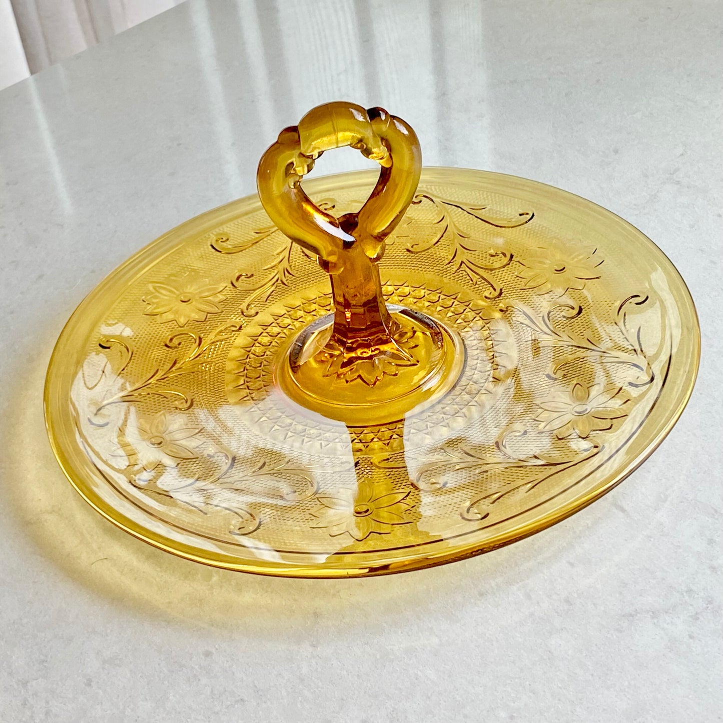 Vintage Tiara Amber Chantilly Sandwich Glass Tidbit Tray (circa 1971 - 1989)