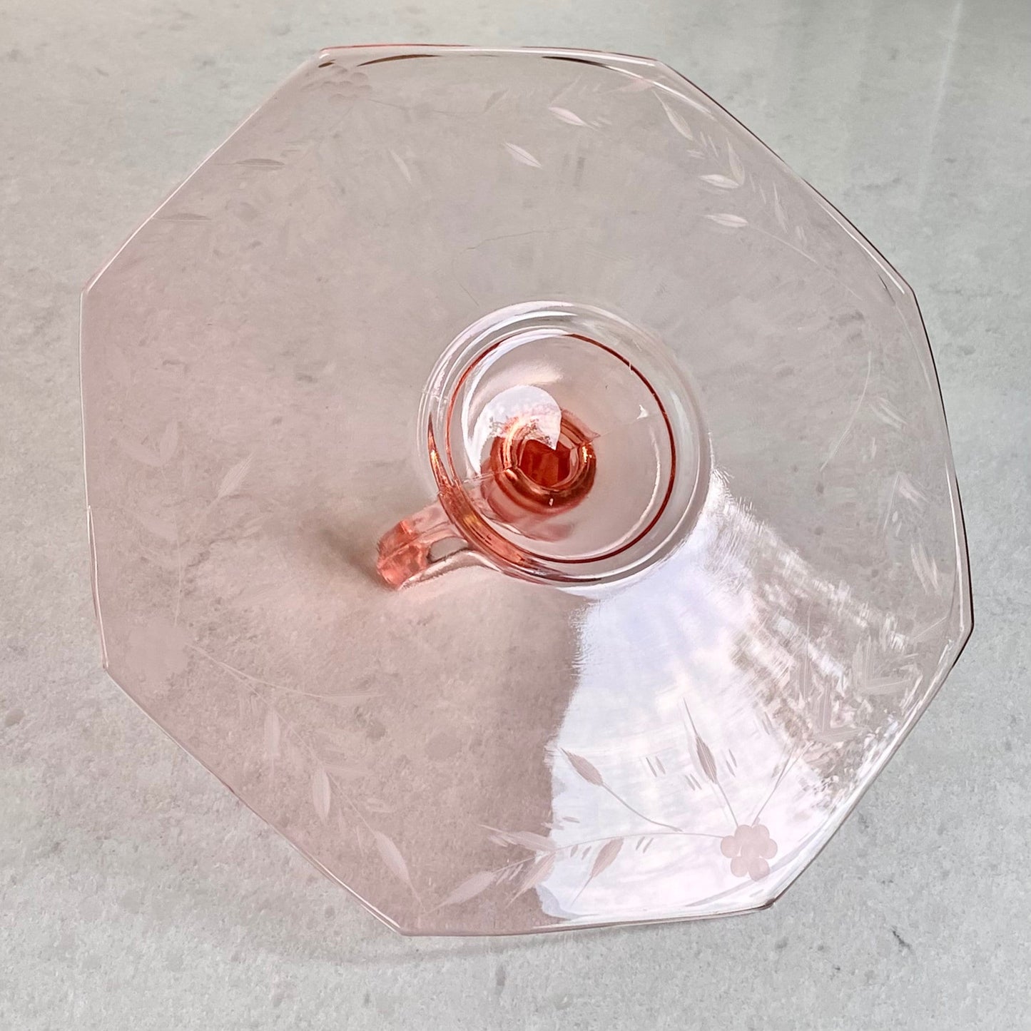 Vintage Pink Etched Glass Tidbit Tray