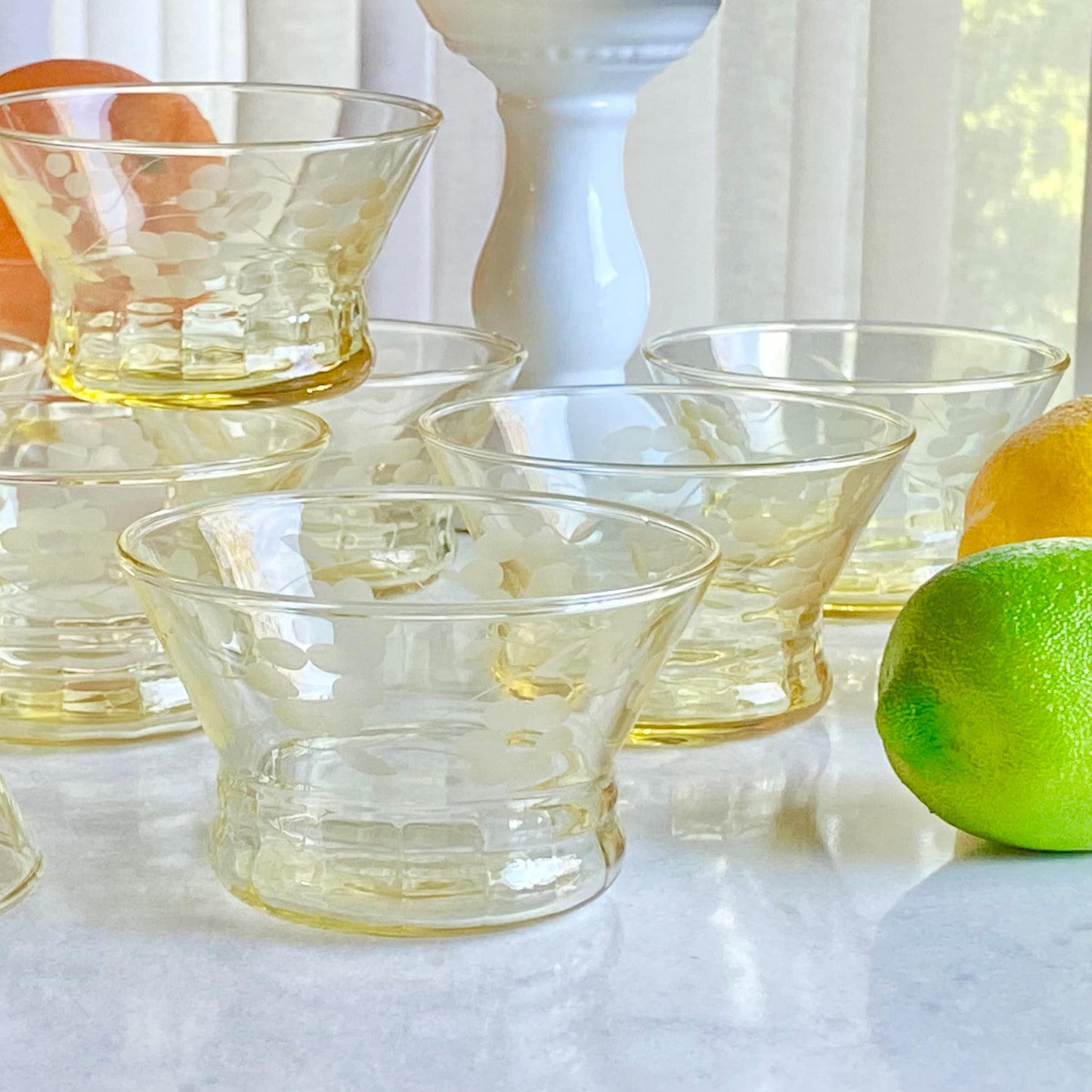 Vintage Yellow Etched Bowls - 15 Available