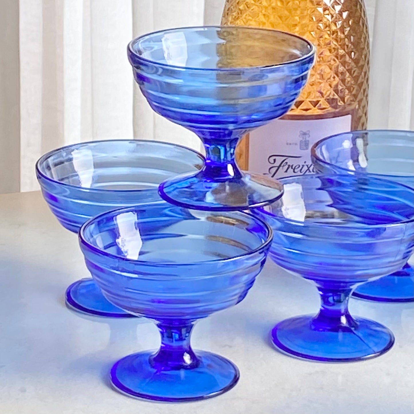 Vintage Hazel Atlas Cobalt Blue Moderntone Champagne Coupes / Sherbets - Set of 10