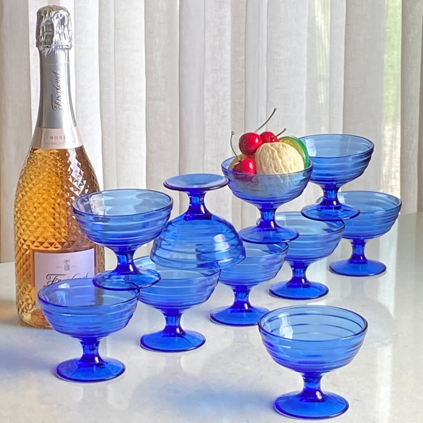 Vintage Hazel Atlas Cobalt Blue Moderntone Champagne Coupes / Sherbets - Set of 10