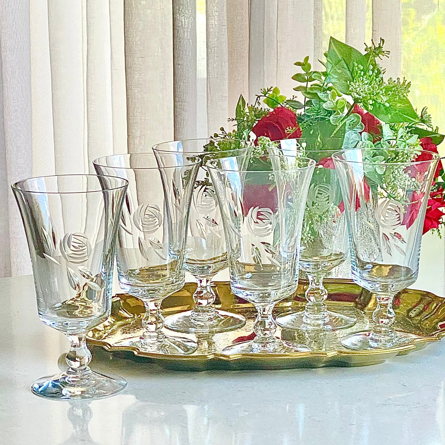 Vintage Fostoria Rose Etched Glasses (circa 1951 - 1973)  - Set of 6