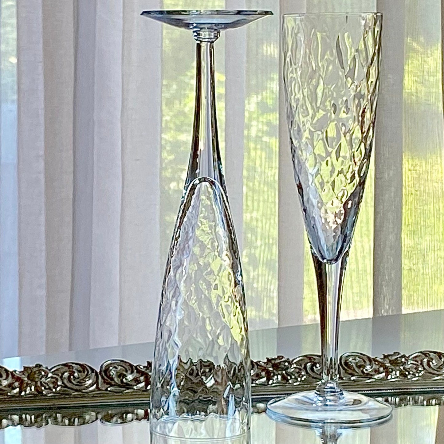 Vintage Diamond Optic Champagne Glasses - Set of 5