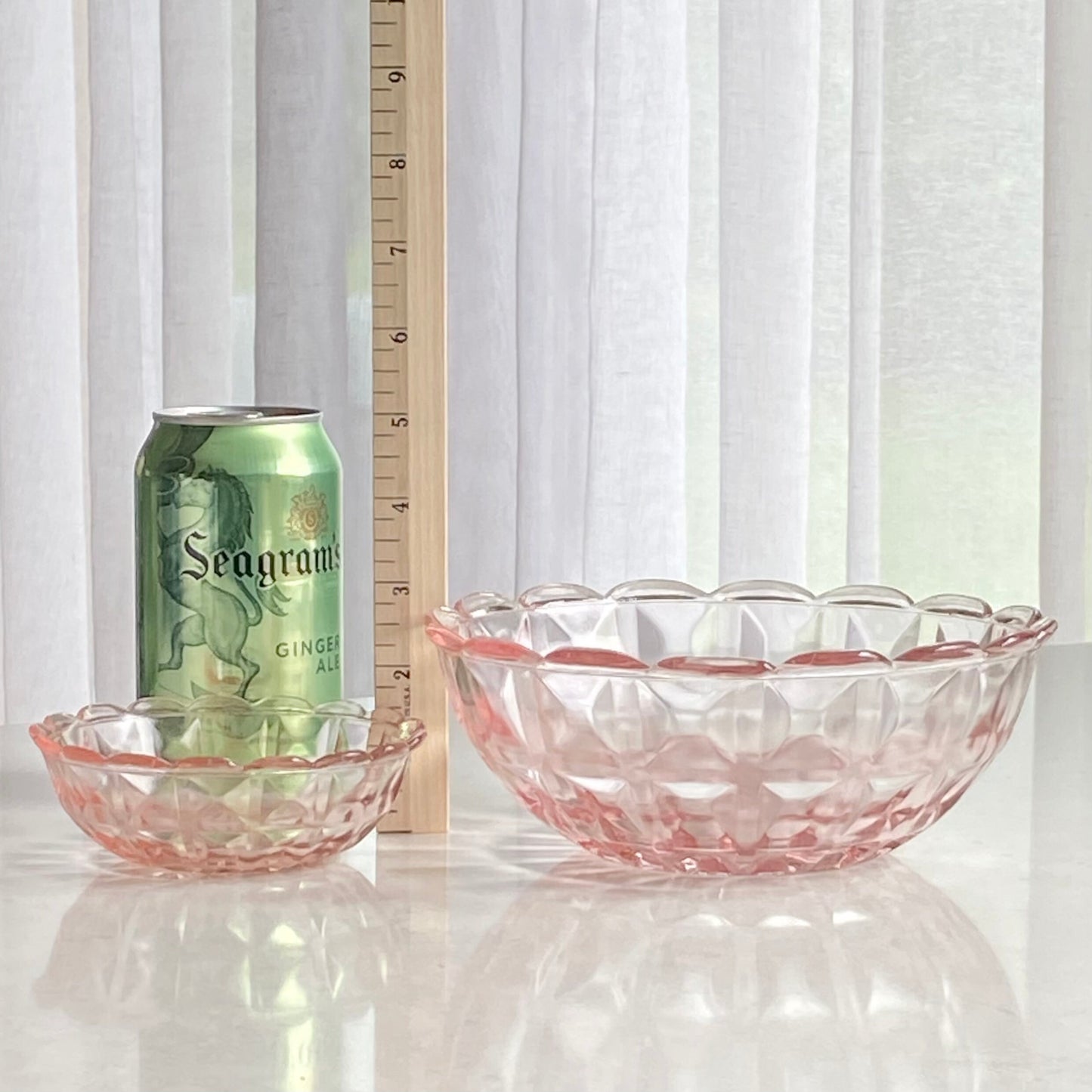 Vintage Jeannette Cube Pink Glass Bowls (circa 1929 - 1933) - Set of 8