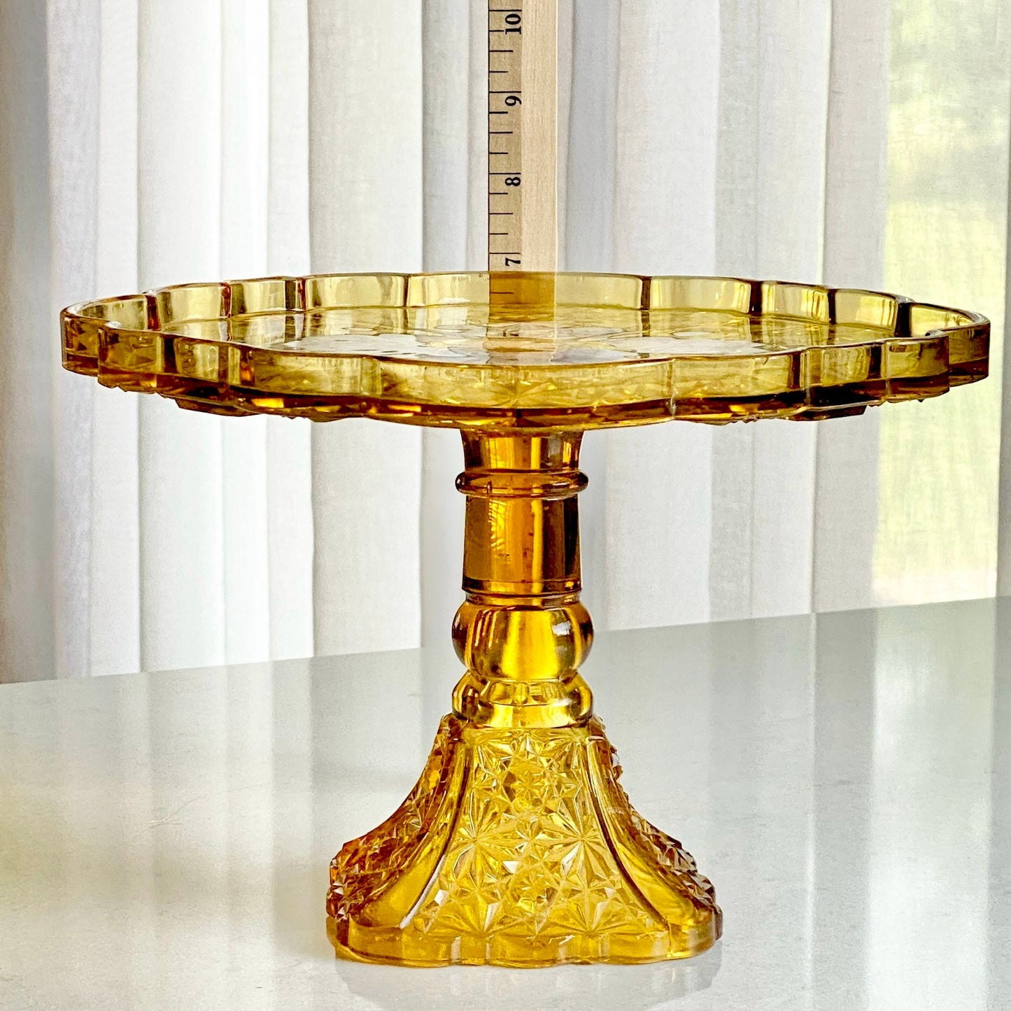 Vintage Adams & Co. Daisy and Button Amber Cake Stand (circa 1890)