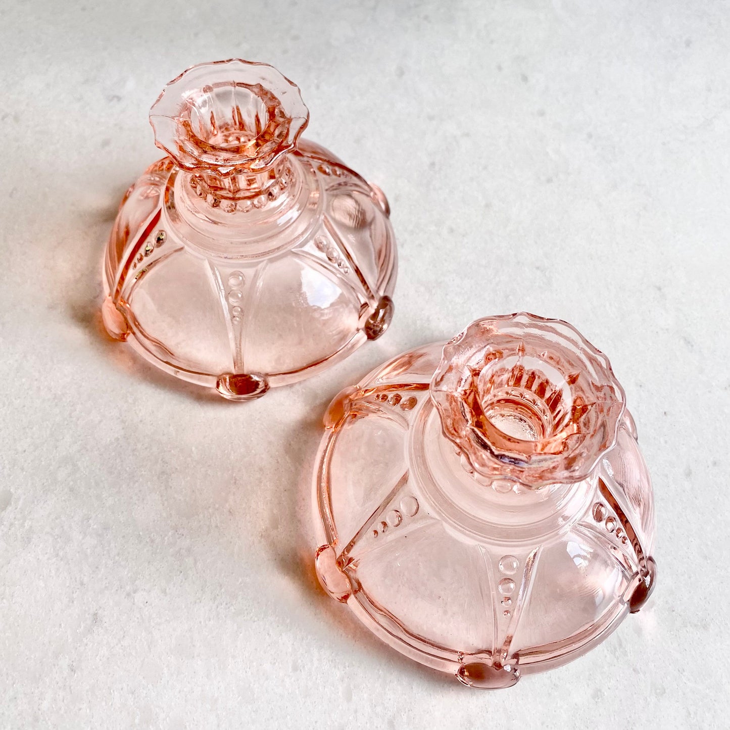 Vintage Anchor Hocking Pink Oyster and Pearl Candle Holders (circa 1938 - 1940) - Set of 2