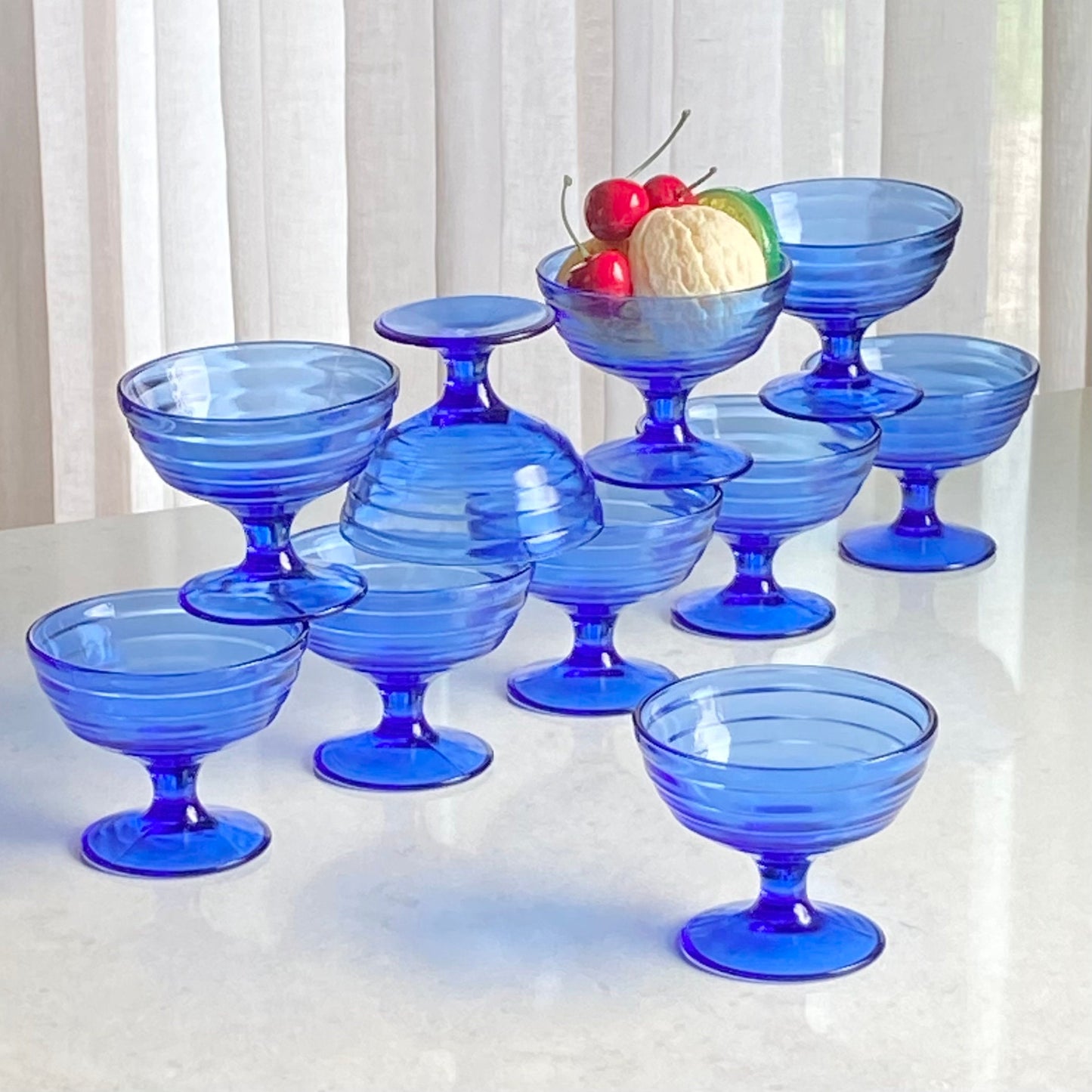 Vintage Hazel Atlas Cobalt Blue Moderntone Champagne Coupes / Sherbets - Set of 10