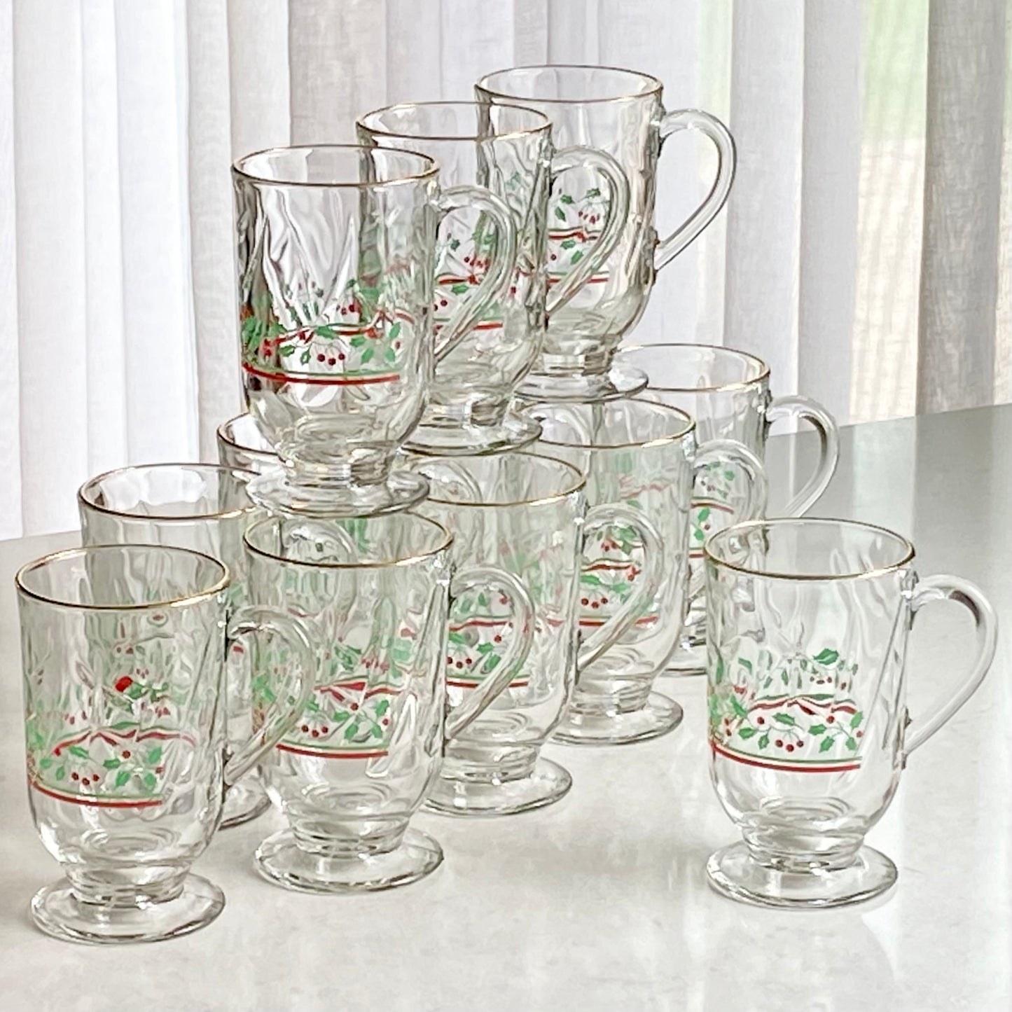 Vintage Arby's Gold Trimmed Christmas Mugs - Set of 12