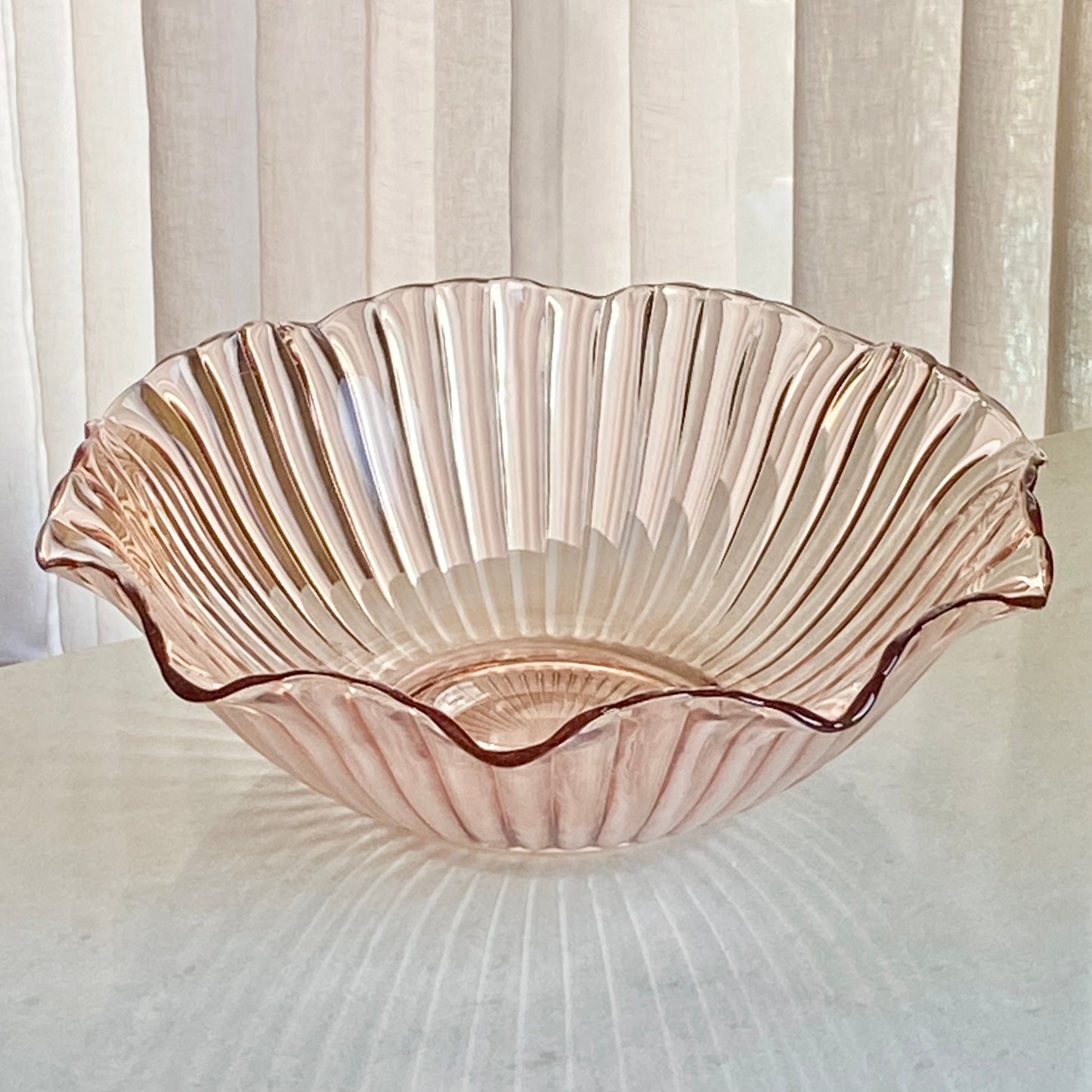 Vintage Pink Ruffled 11-1/2 Inch Bowl