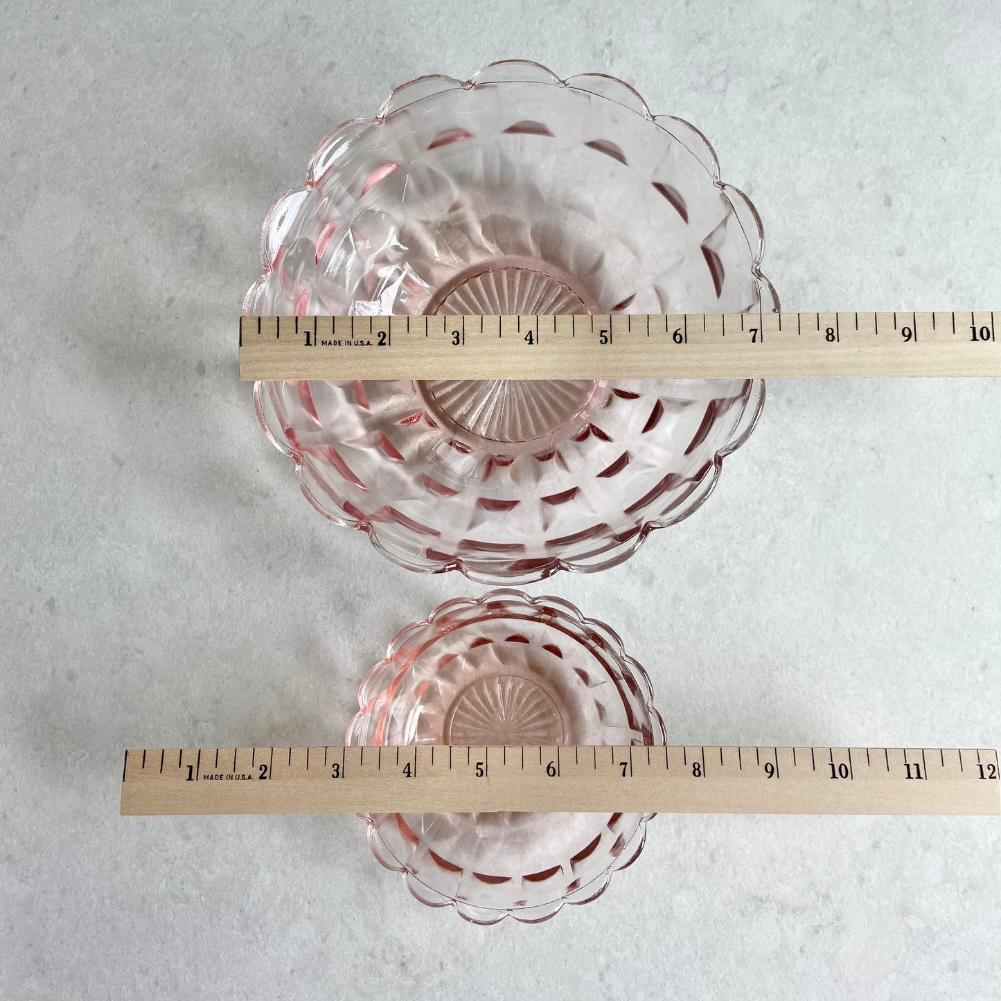 Vintage Jeannette Cube Pink Glass Bowls (circa 1929 - 1933) - Set of 8