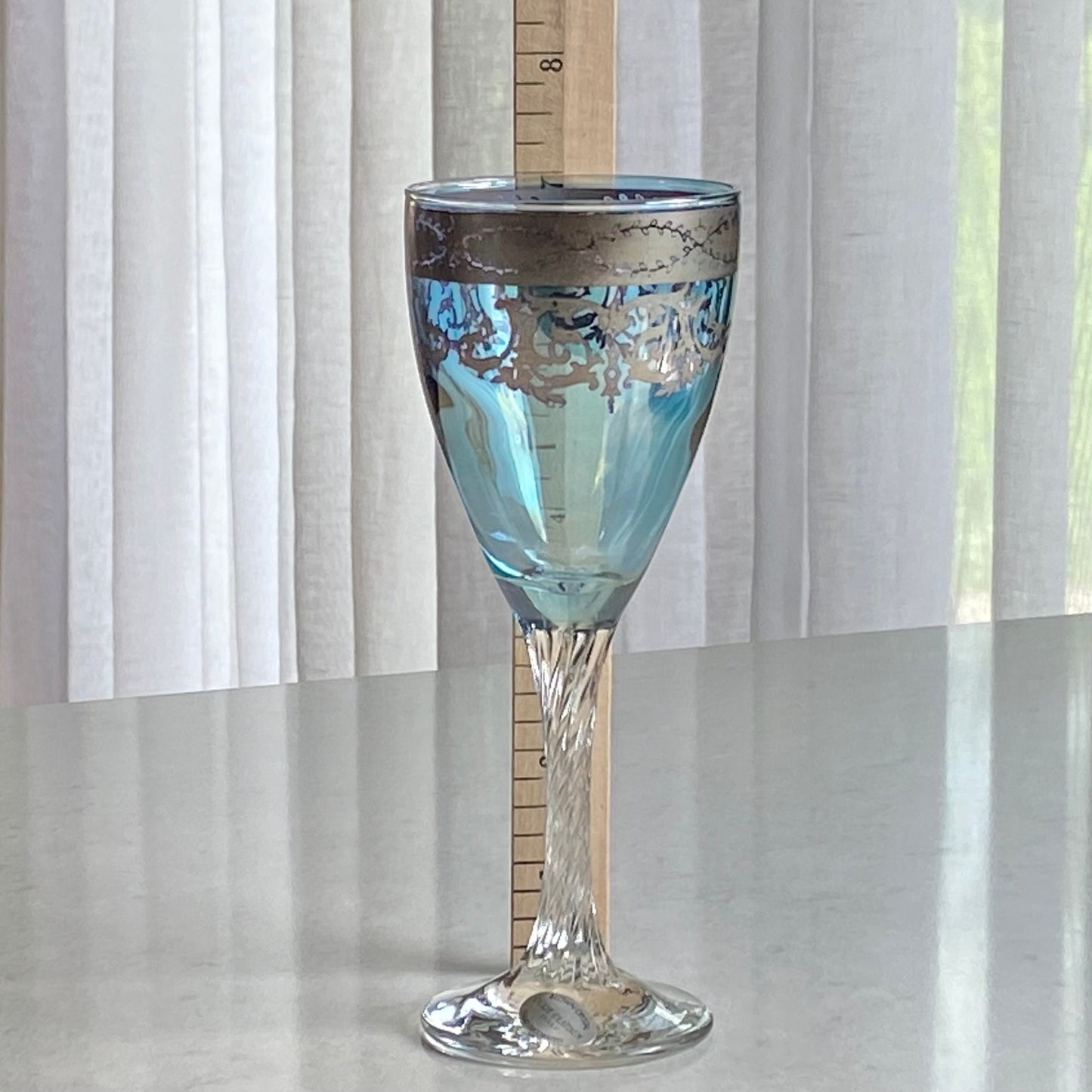 Vintage Arte Italica Blown Crystal Hand Decorated Blue Glasses - Set of 4