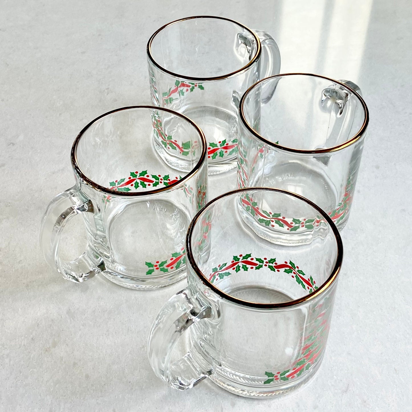 Vintage Libbey Gold Rimmed Holly Berry Garland Mugs - Set of 4