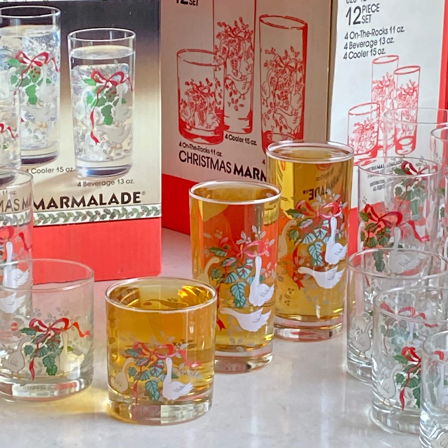 Vintage Christmas Marmalade Glasses - 3 Sets of 12 Available