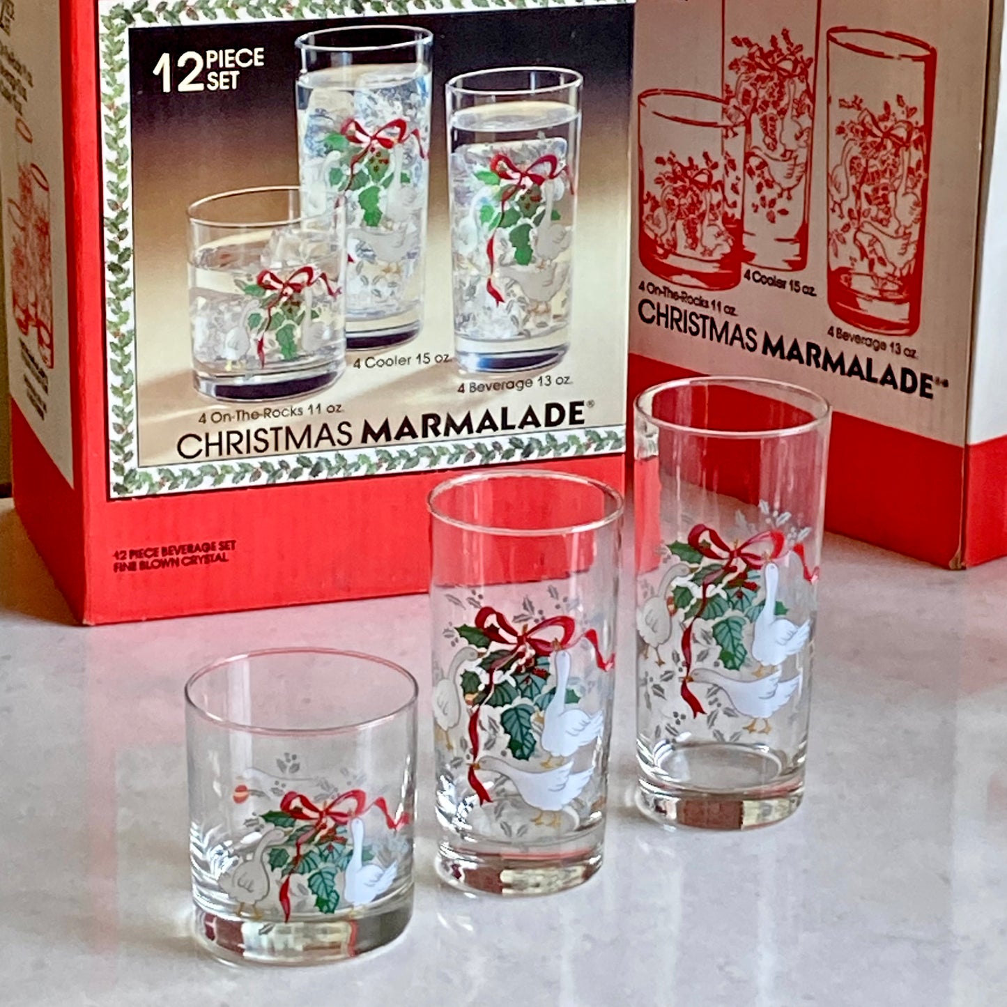 Vintage Christmas Marmalade Glasses - 3 Sets of 12 Available