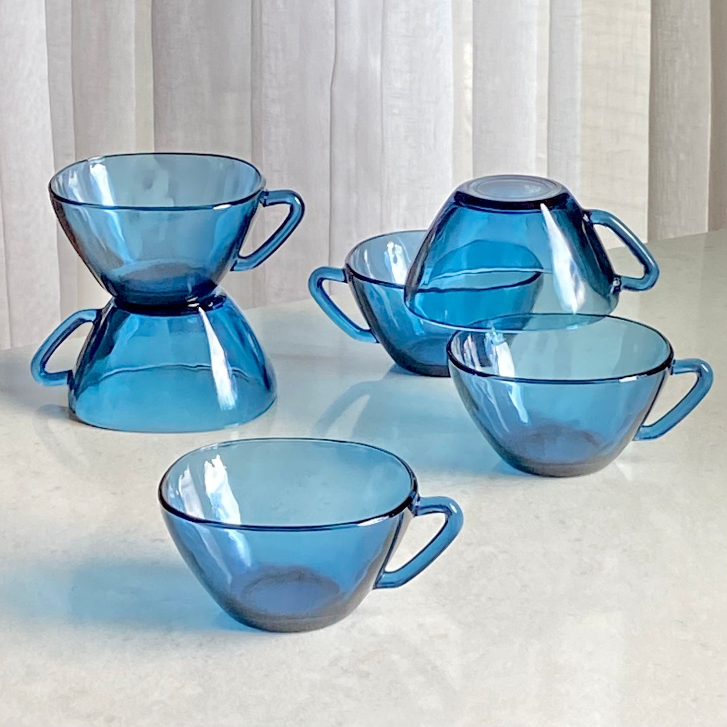 Vintage Vereco Blue Square Cups - Set of 6