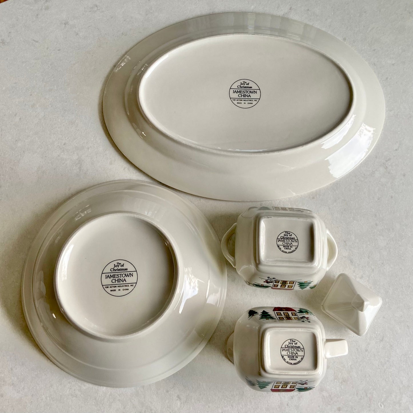 Vintage Jamestown The Joy of Christmas Serving Pieces -  Oval Platter, Round Serving Bowl, Sugar and Creamer Set Available