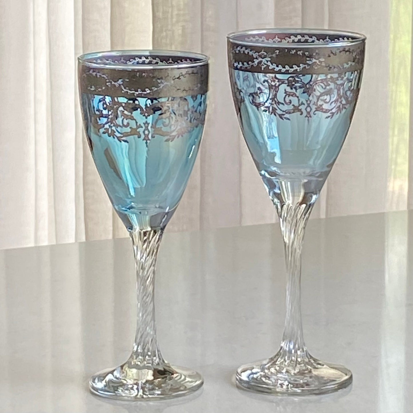 Vintage Arte Italica Blown Crystal Hand Decorated Blue Glasses - Set of 4