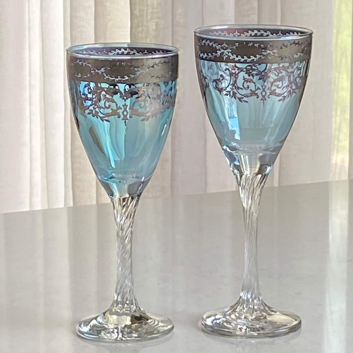 Vintage Arte Italica Blown Crystal Hand Decorated Blue Glasses - Set of 5