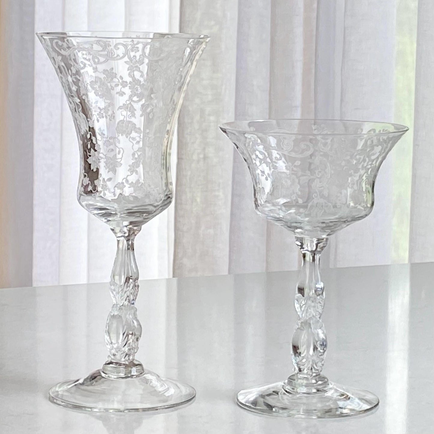 Vintage Cambridge Chantilly Etched Glasses (circa 1939 - 1958) - Set of 5 Goblets