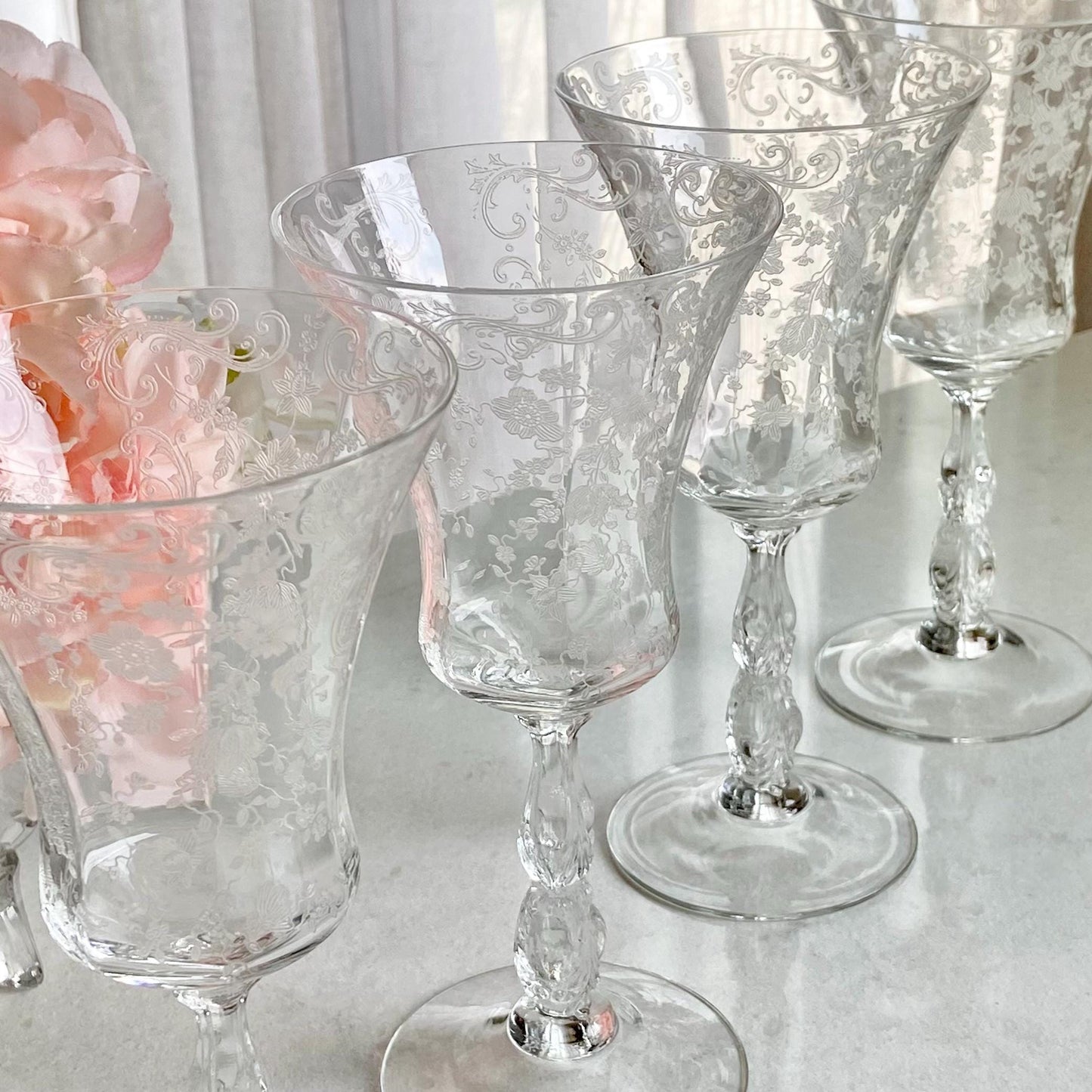 Vintage Cambridge Chantilly Etched Glasses (circa 1939 - 1958) - Set of 5 Goblets