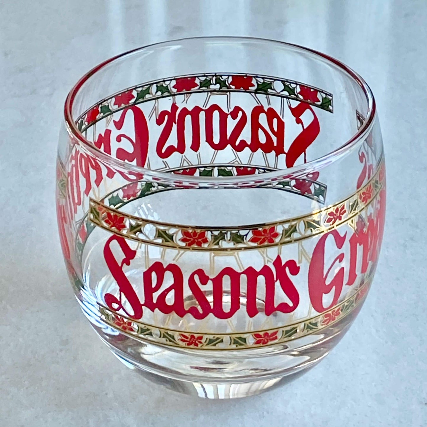 Vintage Culver Seasons Greetings Roly Poly Glasses - Set of 4