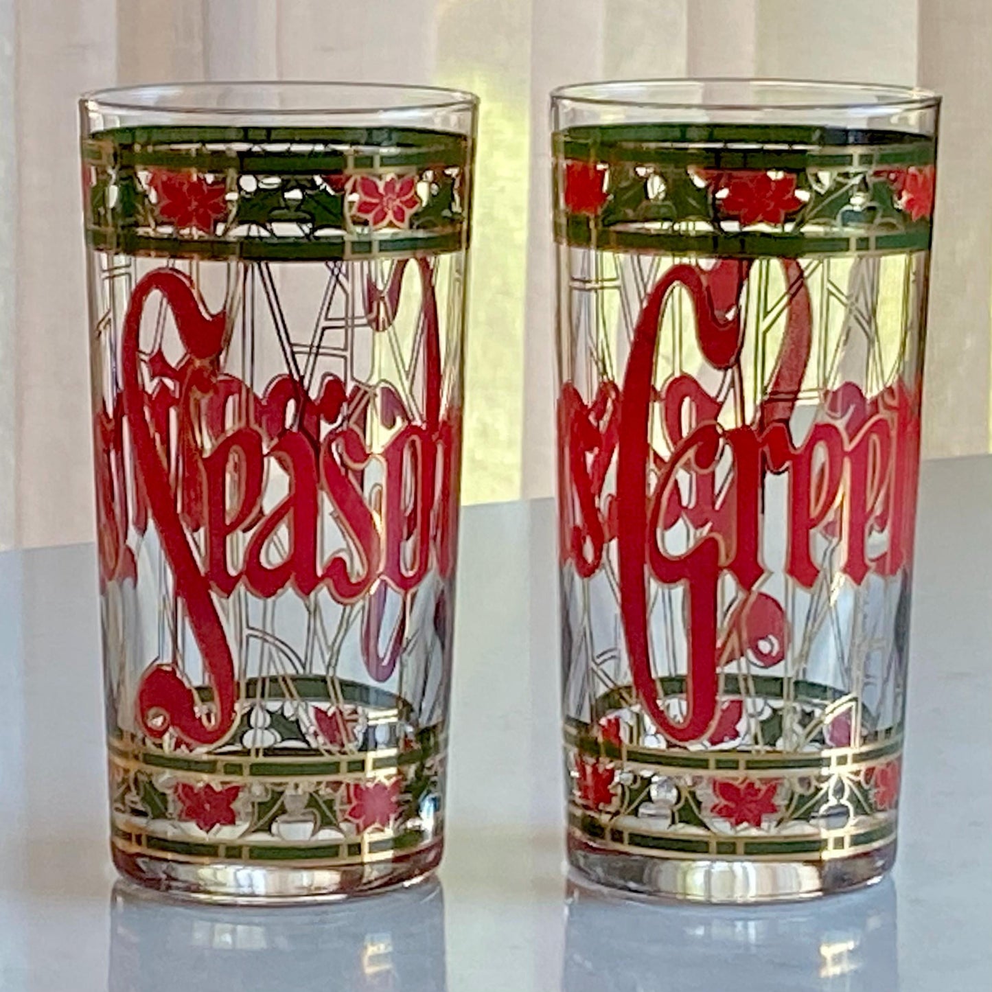 Vintage Culver Seasons Greetings Highball Glasses - Set of 4