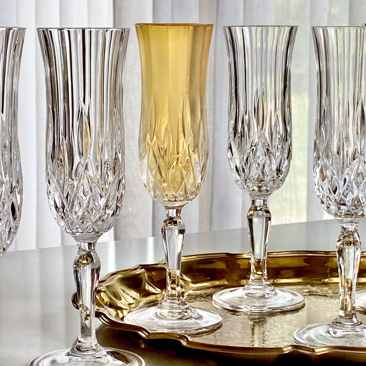 Vintage Royal Crystal Rock Opera Champagne Flutes - Set of 7