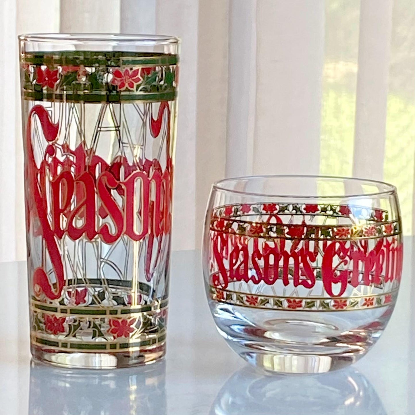 Vintage Culver Seasons Greetings Highball Glasses - Set of 4