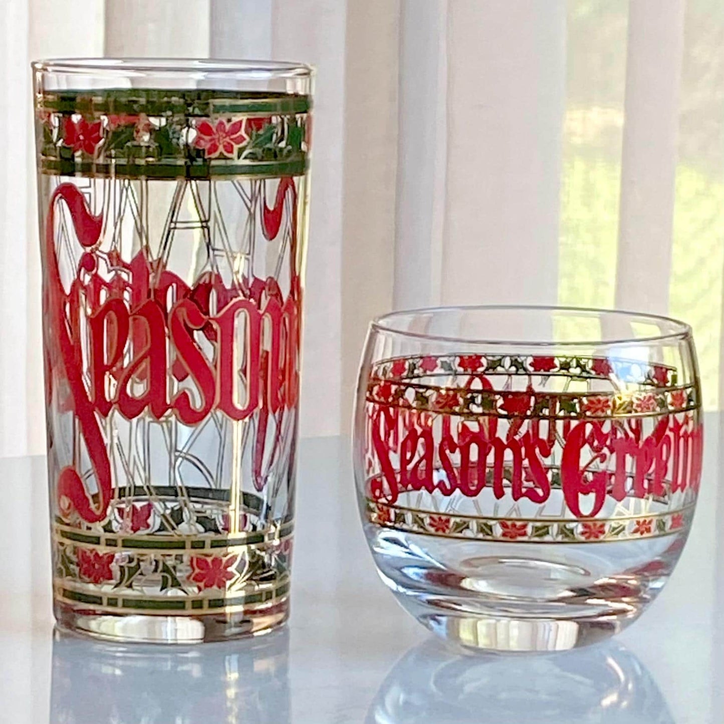 Vintage Culver Seasons Greetings Roly Poly Glasses - Set of 4