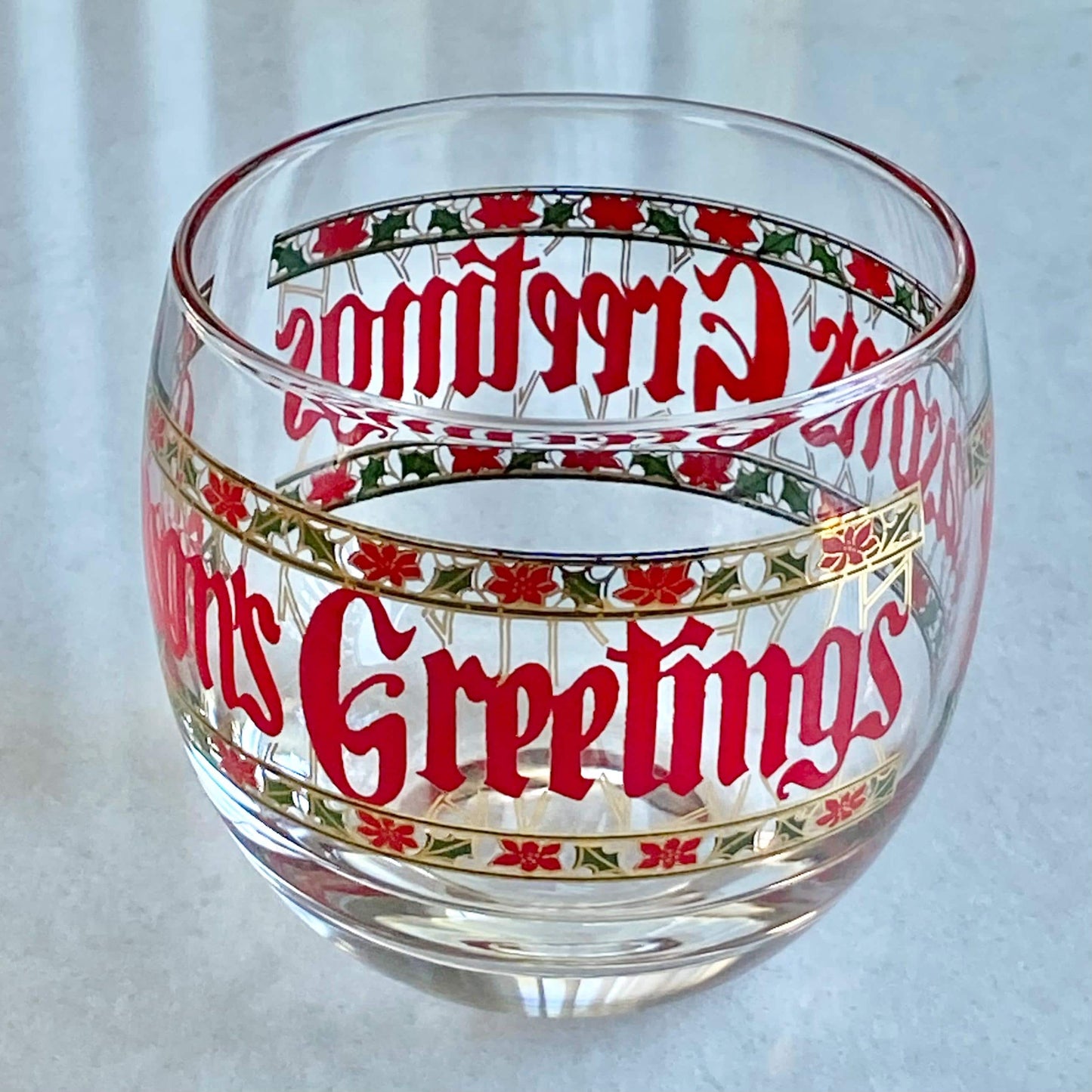 Vintage Culver Seasons Greetings Roly Poly Glasses - Set of 4