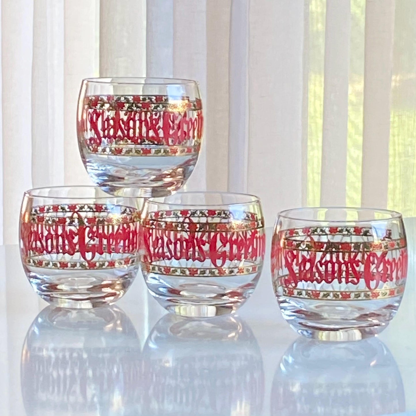 Vintage Culver Seasons Greetings Roly Poly Glasses - Set of 4