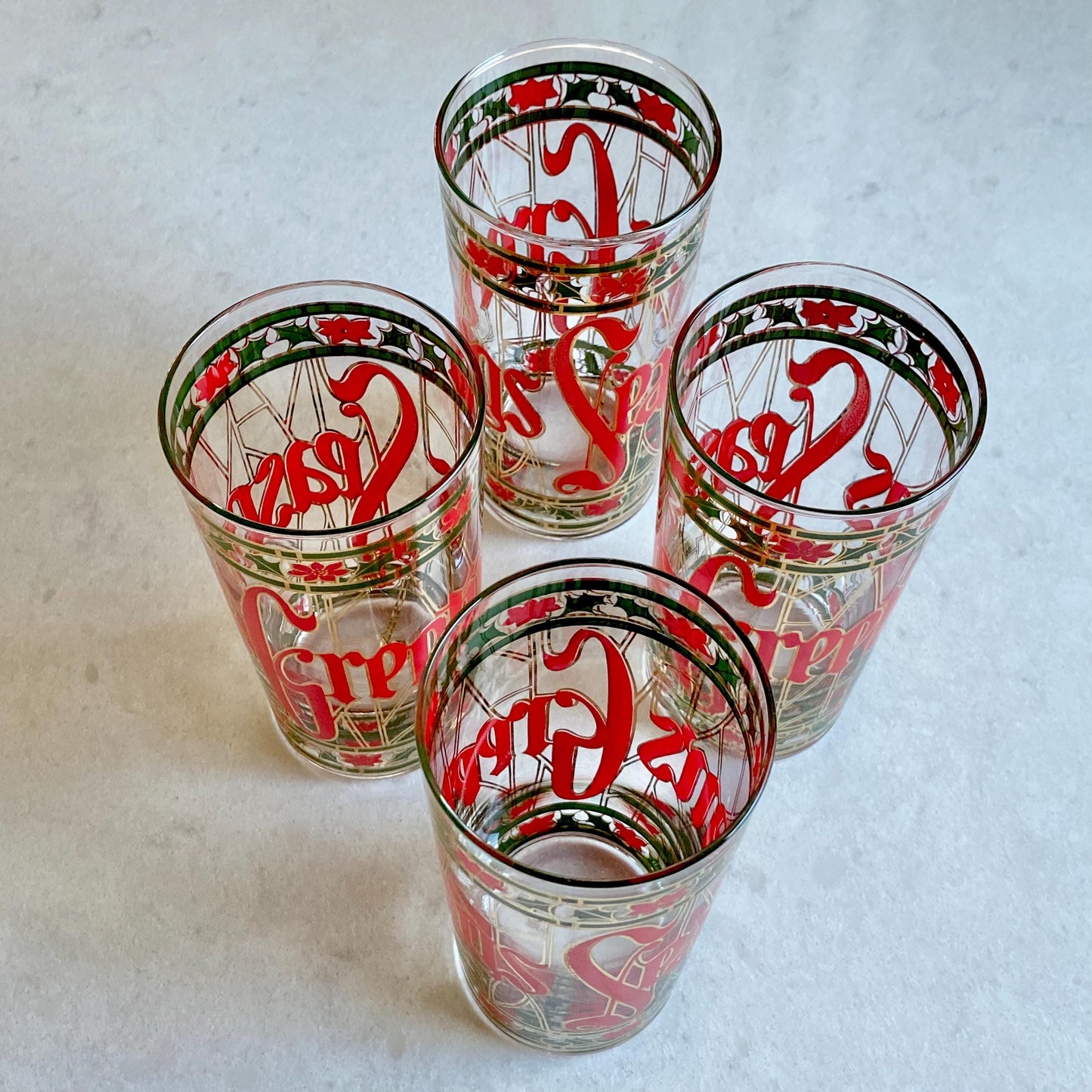 Vintage Culver Seasons Greetings Highball Glasses - Set of 4