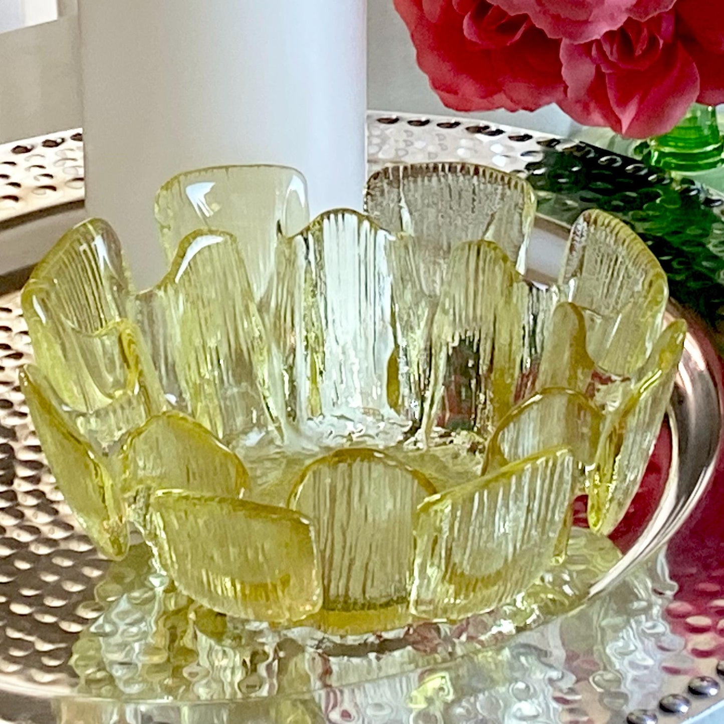 Vintage Viking Finish Crown Topaz Yellow Vessel Candle Holder