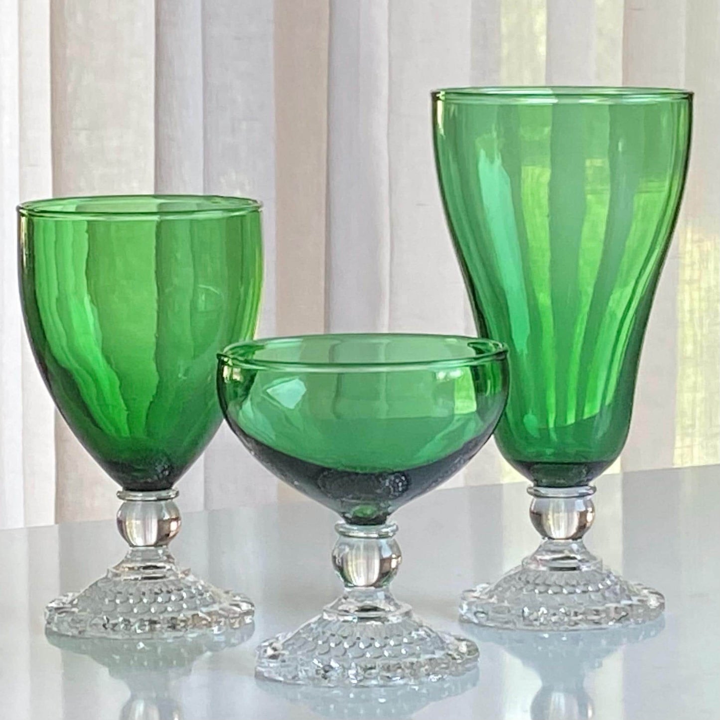 Vintage Anchor Hocking Bubble Foot Green Glasses - Set of 4