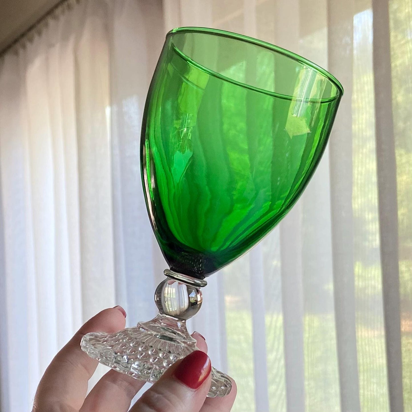 Vintage Anchor Hocking Bubble Foot Green Glasses - Set of 4