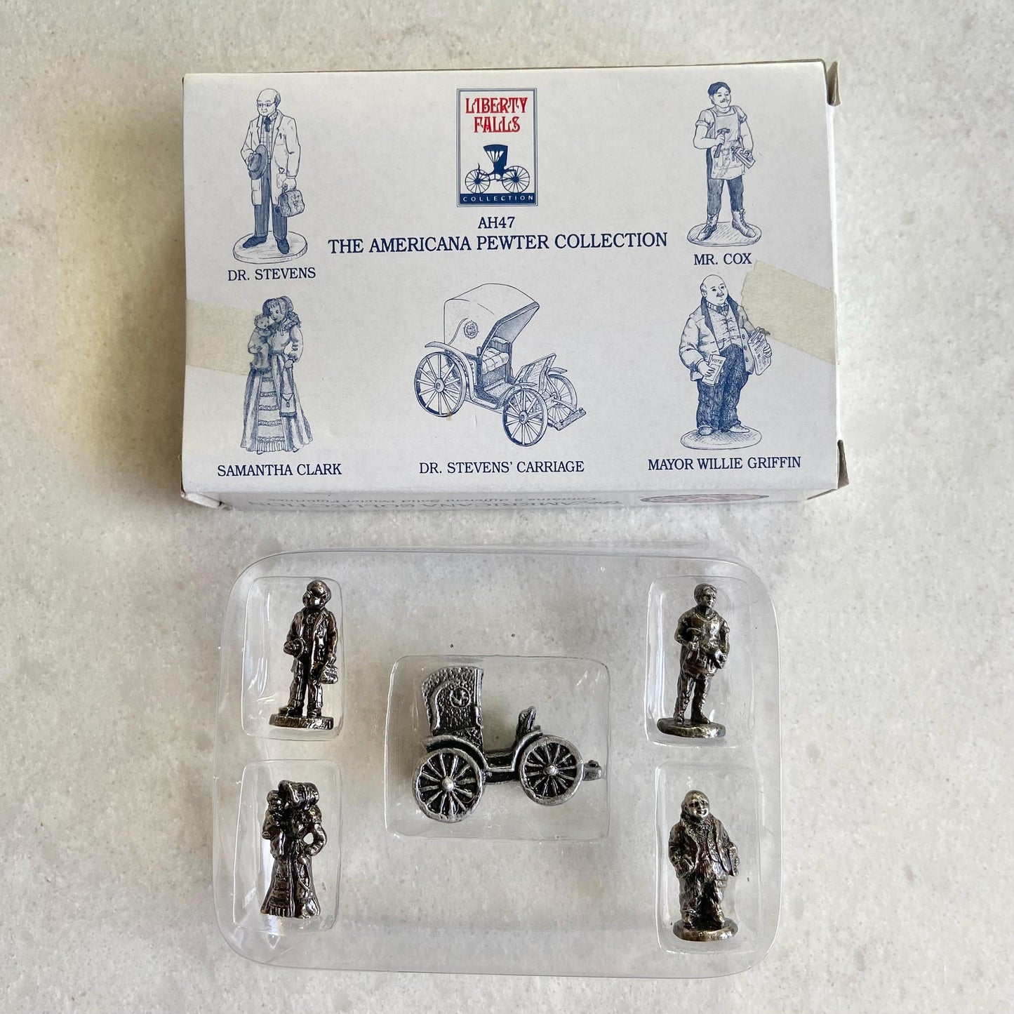 Vintage Liberty Falls Americana Collection Village - 3 Pewter Figurine Sets