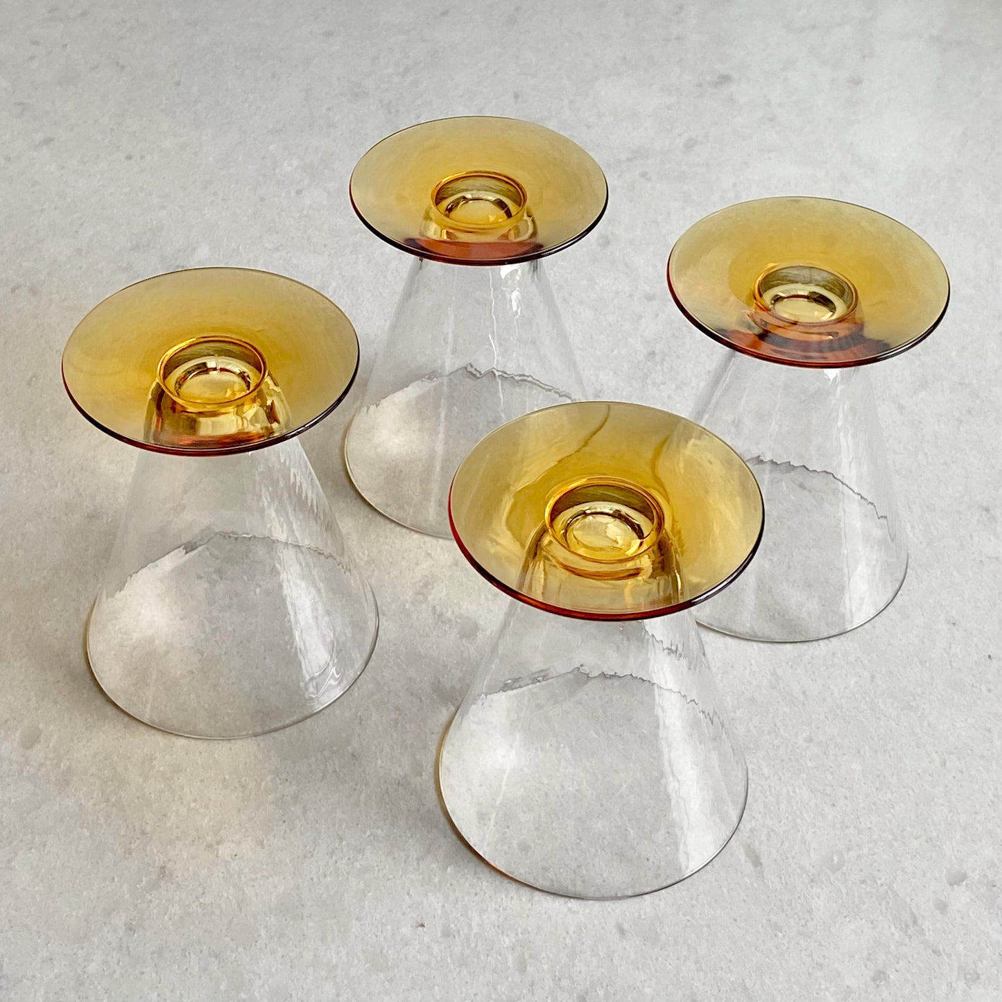 Vintage Optic Spiral Amber Footed Tumblers - Set of 4