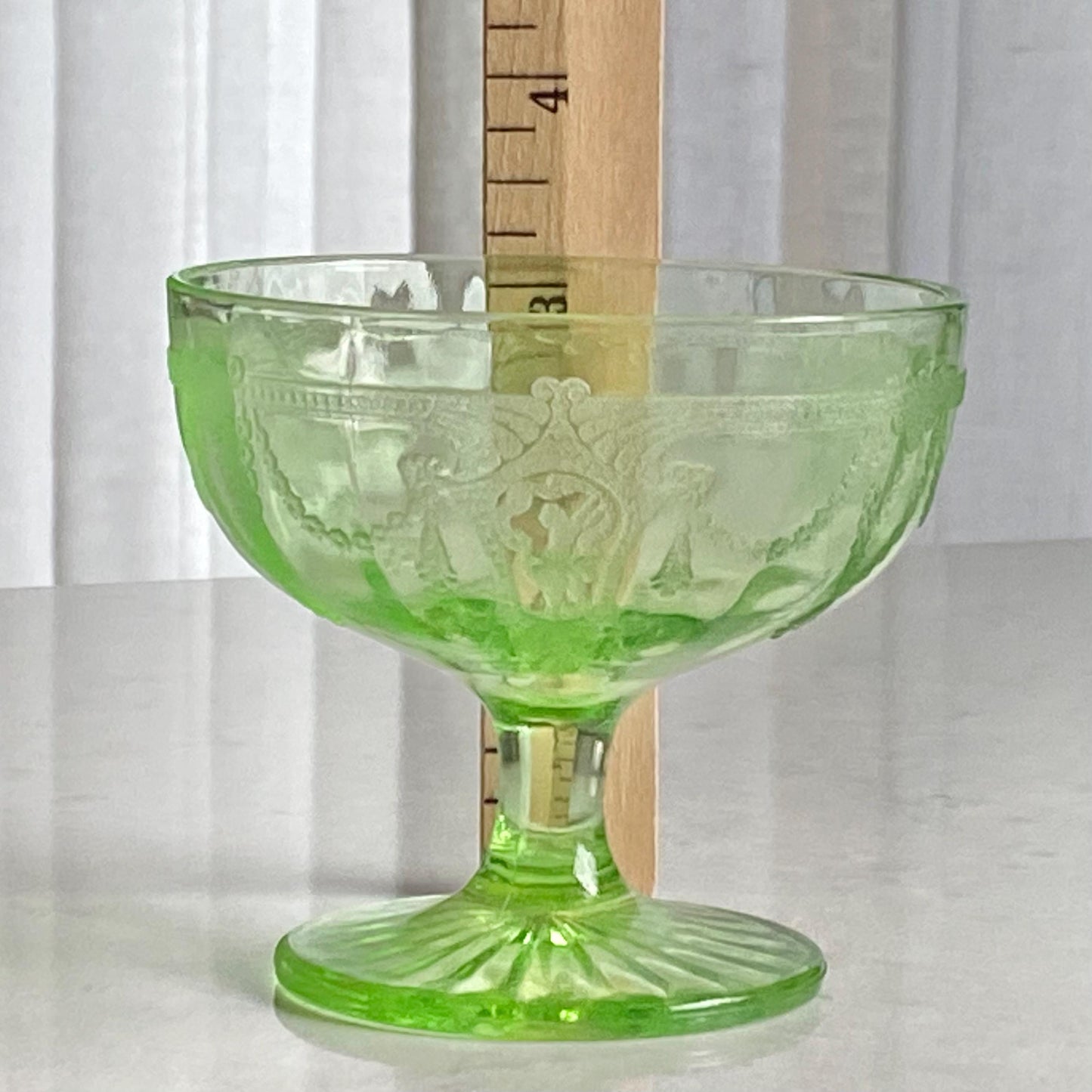 Vintage Anchor Hocking Cameo Green Uranium Glass Dancing Ballerina Sherbets / Low Coupes (circa 1930 - 1934)  - 16 Available