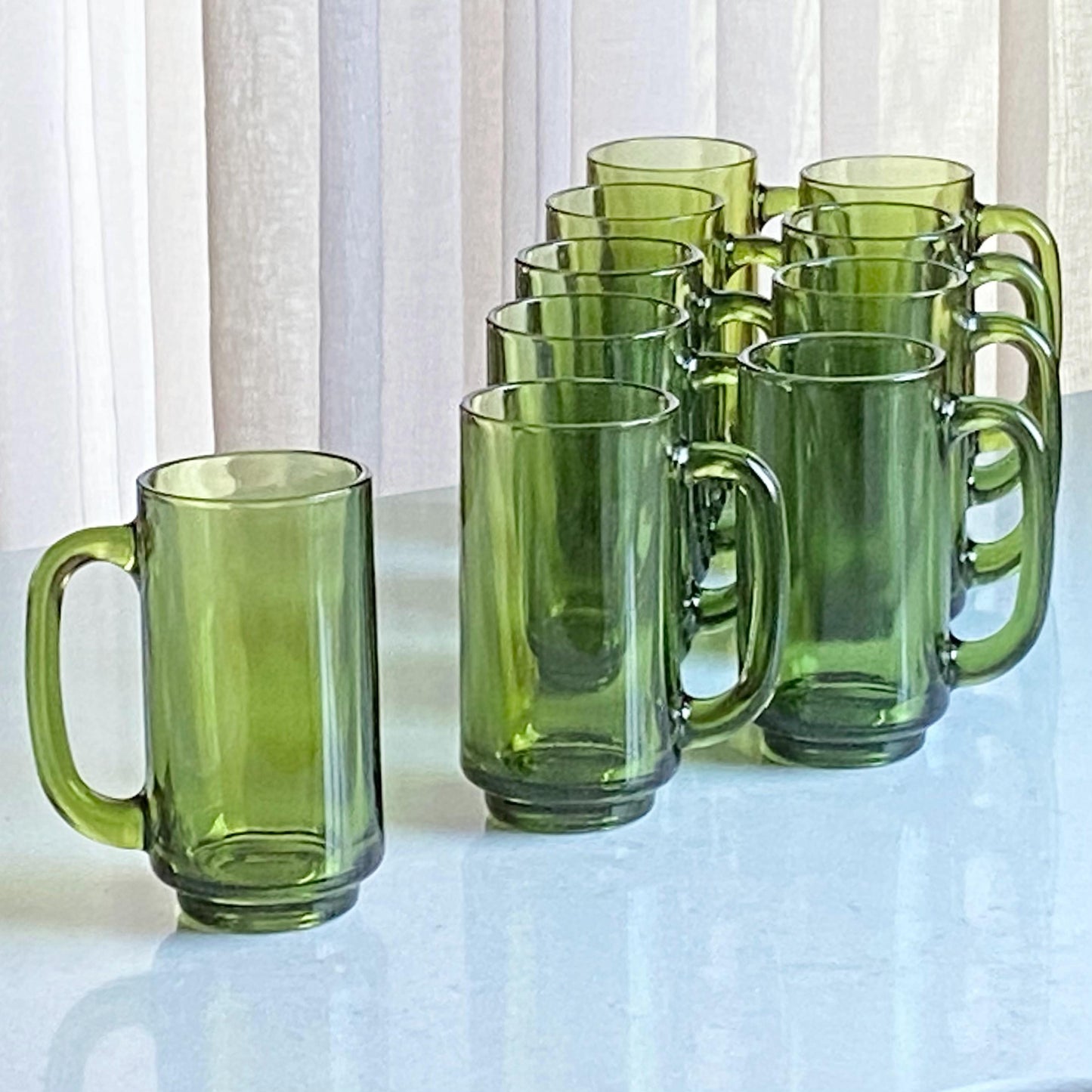 Vintage Avocado Green 12 Ounce D Handle Mugs - Set of 10